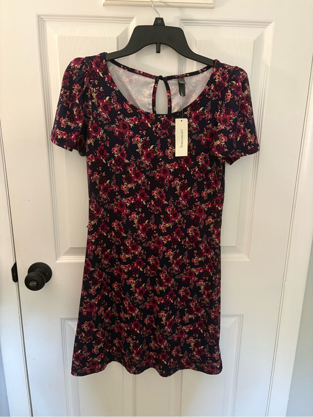 Women's Navy Floral Short Sleeve Dress - Pink Floral Print